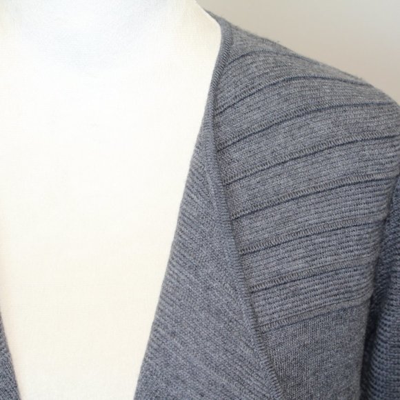 (NWT) Talbots Merino Wool Petite Grey Fringe Open Cardigan Sweater Long Tunic - Picture 6 of 15